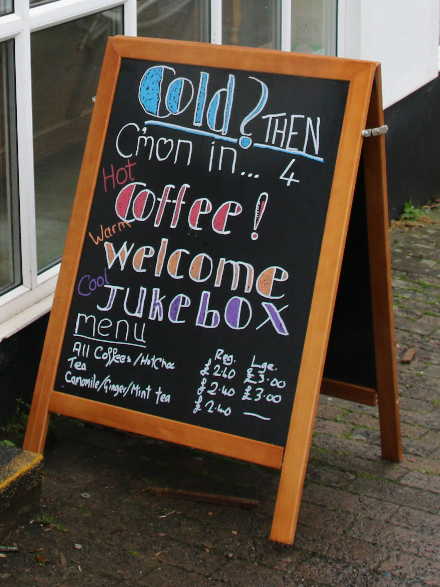 Image of exterior rainy day chalkboard 002 <h2>2026-01-21 - The Daily Grind is Open</h2>